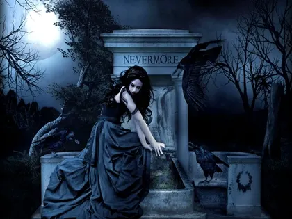 women dark moon gothic raven 1600x1200 wallpaper Art HD Wallpaper